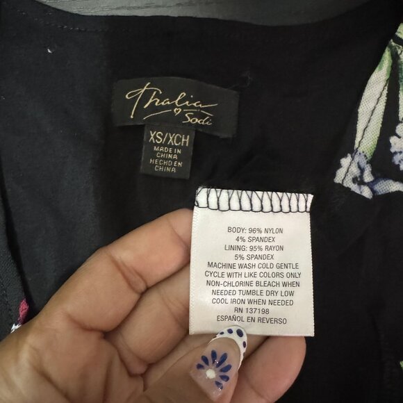 Thalia Sodi Womens Black Floral Tropical Print Bell Sleeve V-Neck Long Sleeve XS - Picture 7 of 8